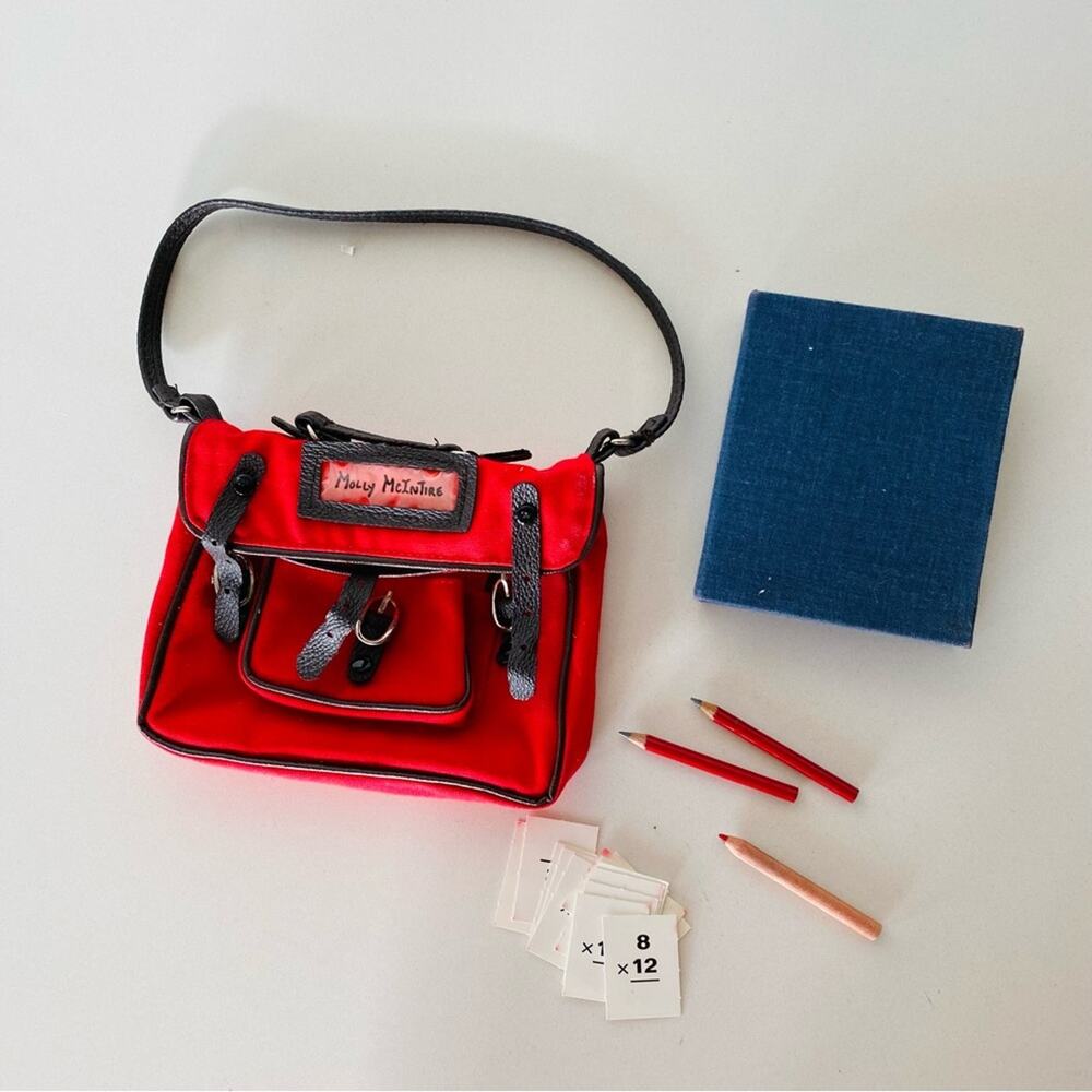 AMERICAN GIRL DOLL Molly McIntire Red Schoolbag Supplies Set Bag Binder Pencils